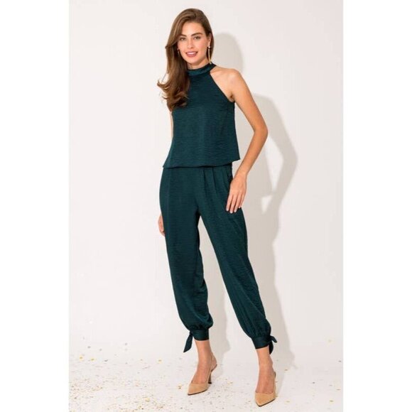 Green Bottom Tie Satin Pants - Picture 7 of 8